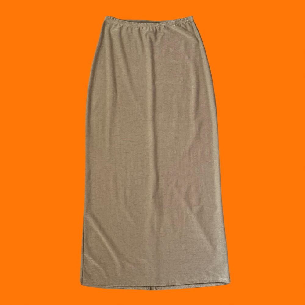 90's vintage metallic beige gold knit high waisted bodycon maxi skirt MEDIUM